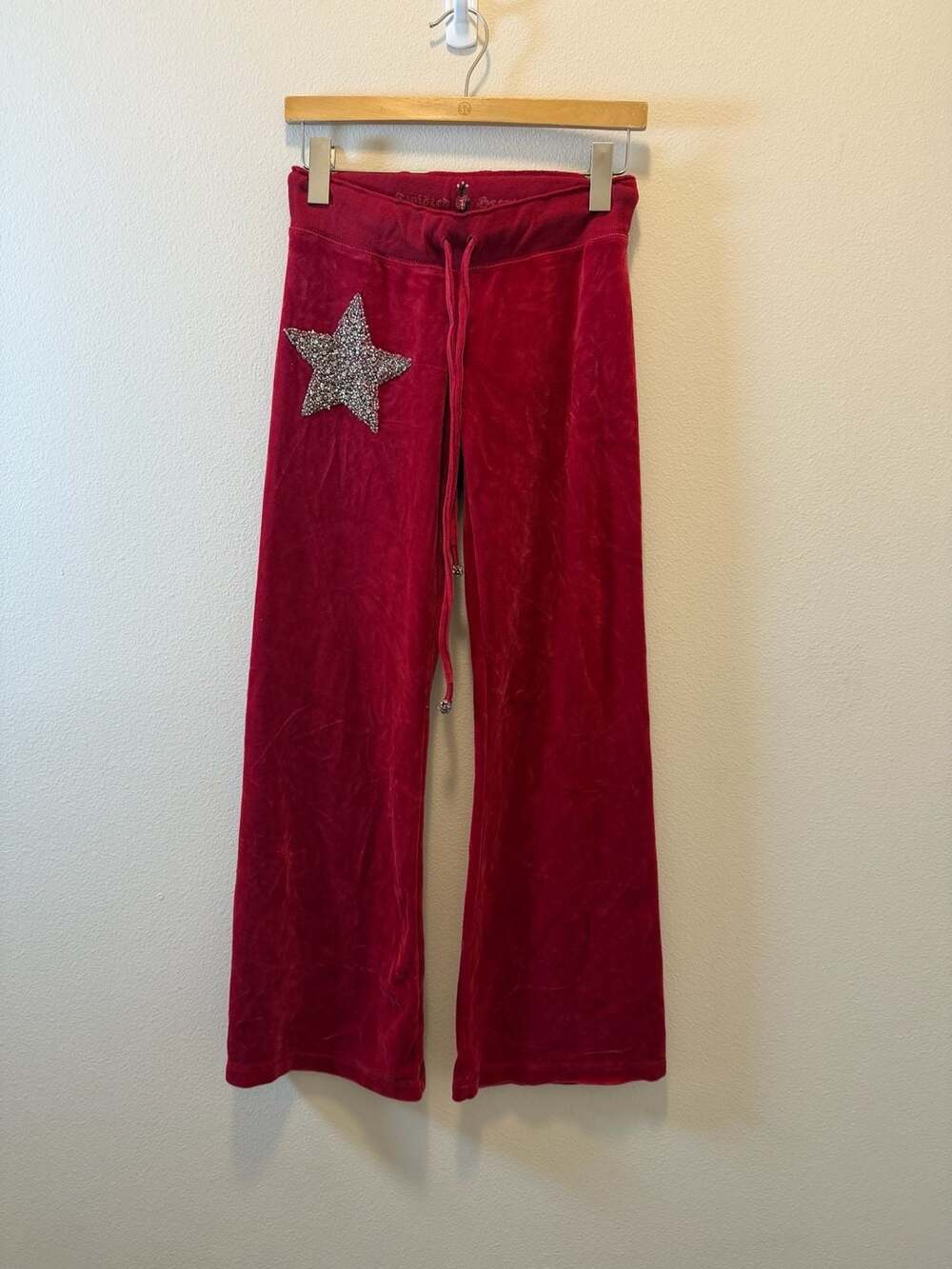 Twisted Heart Red Velour Sequin Star Sweatpants Drawstring Lounge Pants